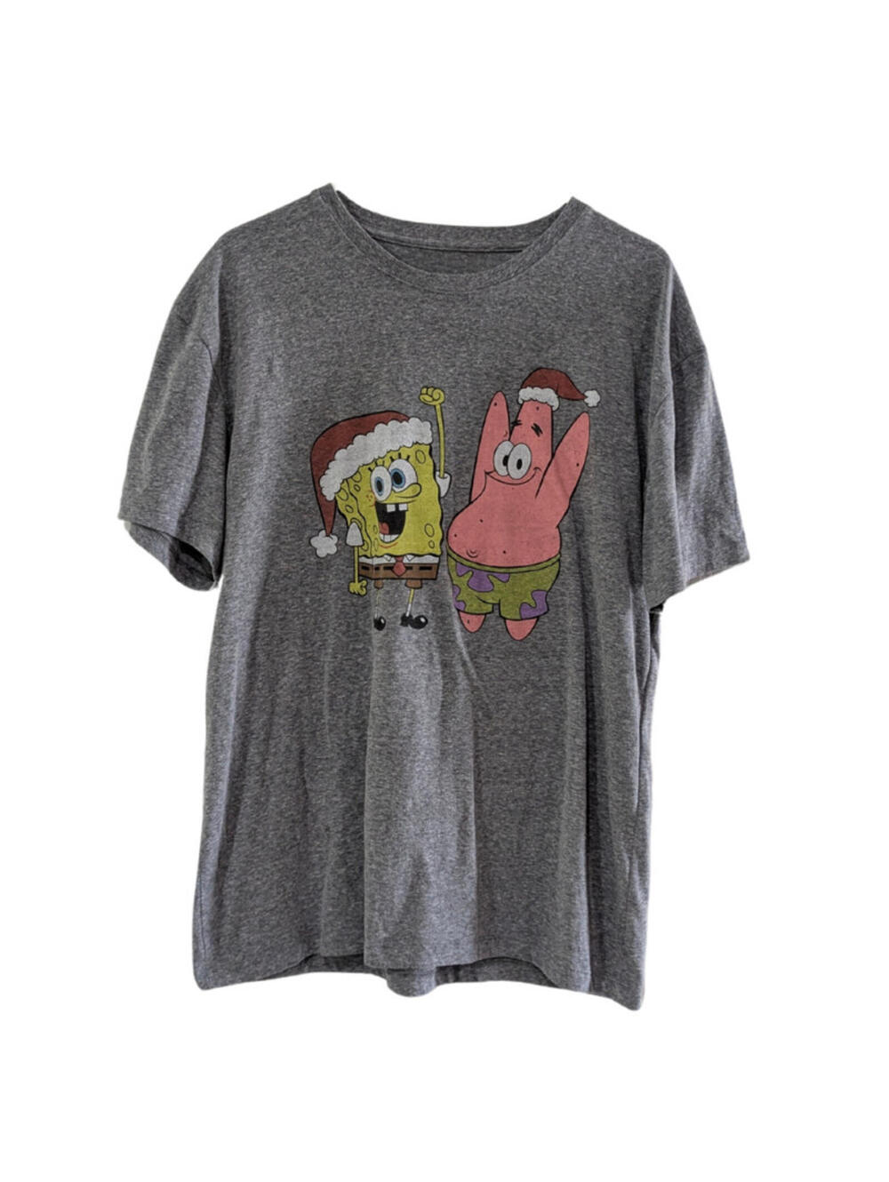 Nickelodeon Men's Gray SpongeBob & Patrick Christmas T-Shirt, Size Large